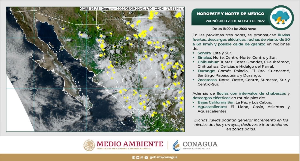 Mediante el Pronóstico del SMNmx, infórmate de las condiciones Meteorológicas que se esperan durante las próximas horas.