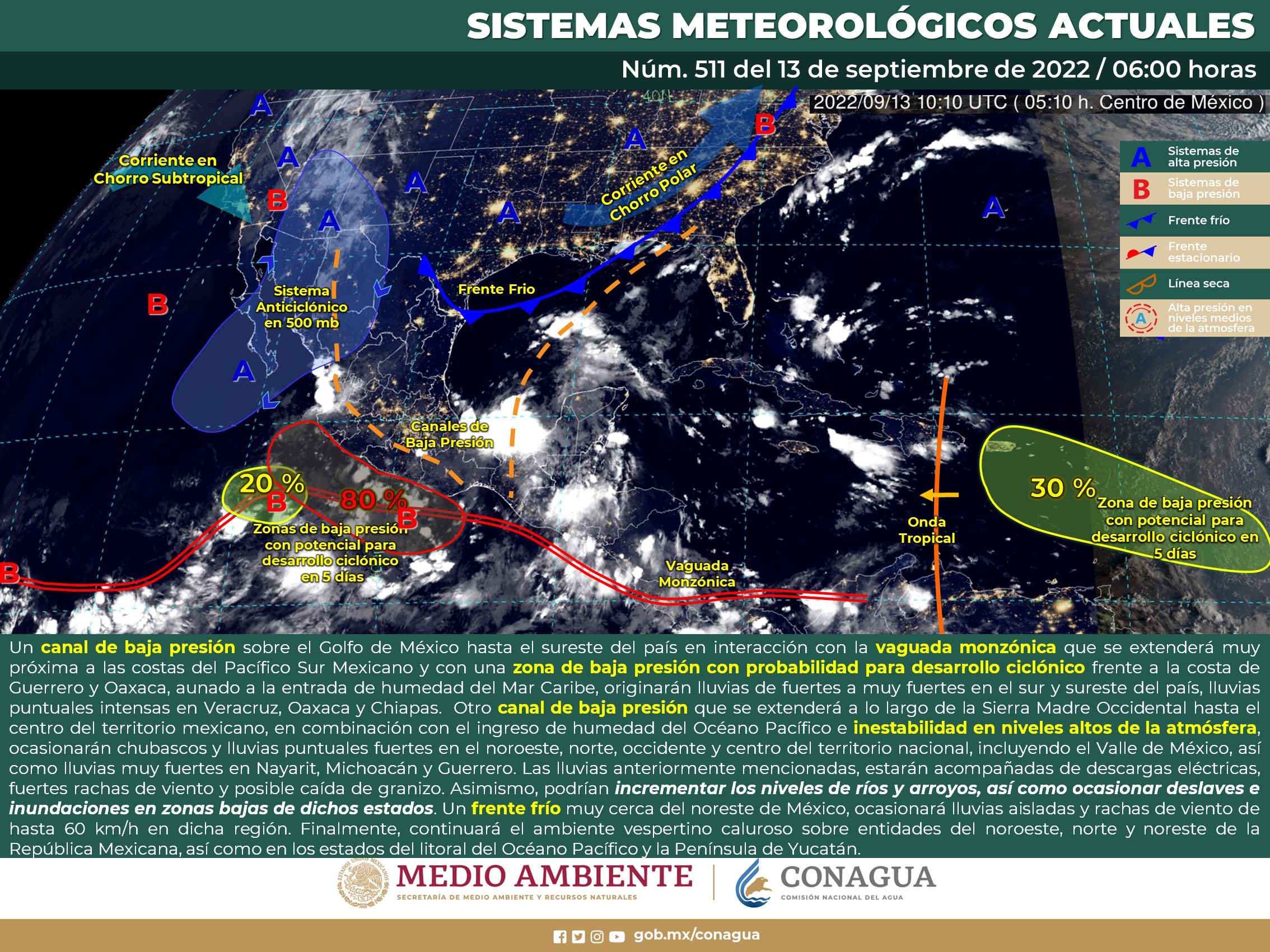 Pronóstico Meteorológico General al 13 de septiembre 2022