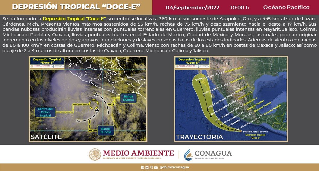 VÍDEO: Se formó la Depresión Tropical Doce-E en el Océano Pacífico