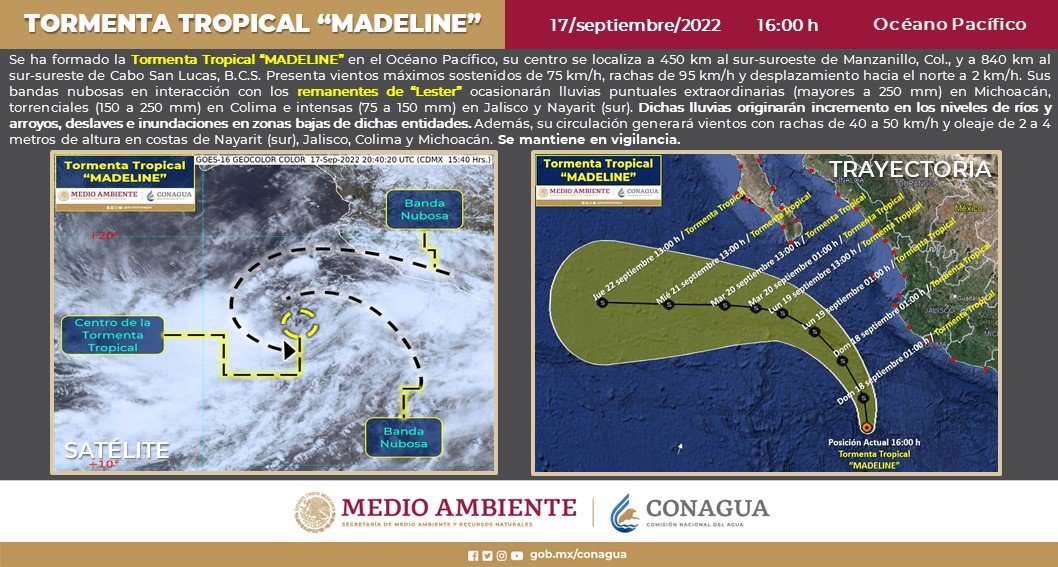 Se ha formado la tormenta tropical Madeline en el Océano Pacífico