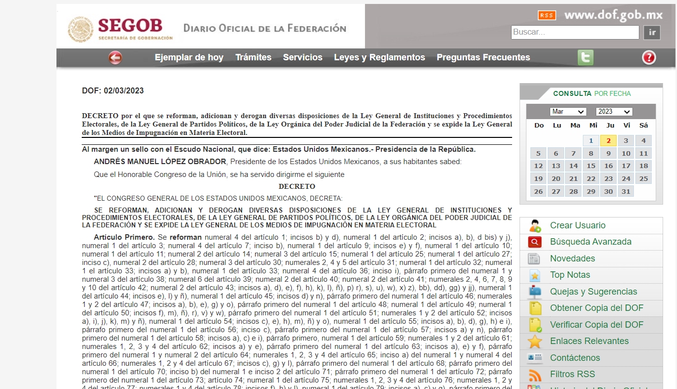 Plan B es publicado en el Diario Oficial de la Federación; entrará en vigor el 3 de marzo