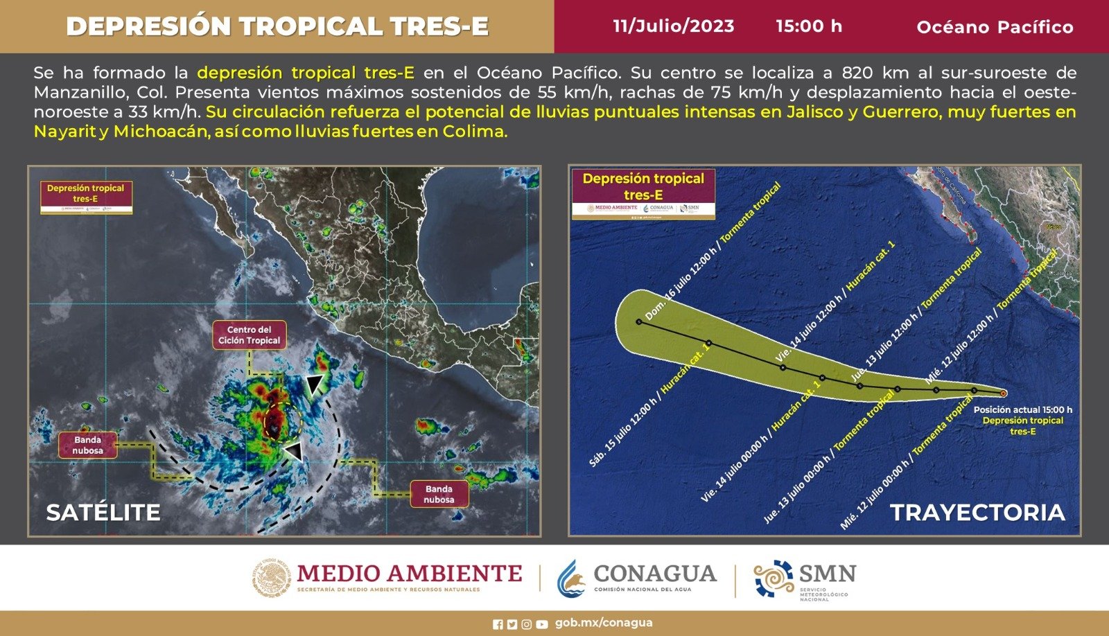 Se forma depresión tropical Tres-E en el Pacífico; se convertiría en huracán Calvin el viernes