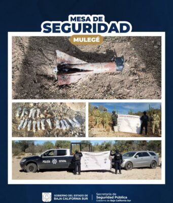 Asegura Mesa Estatal de Seguridad artefactos explosivos improvisados, narcóticos y vehículo en Mulegé
