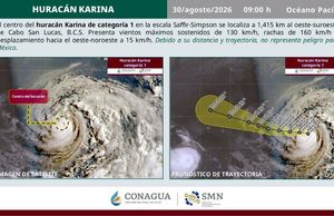 Huracán Karina se mantiene alejado de Los Cabos y sin efectos para el territorio nacional