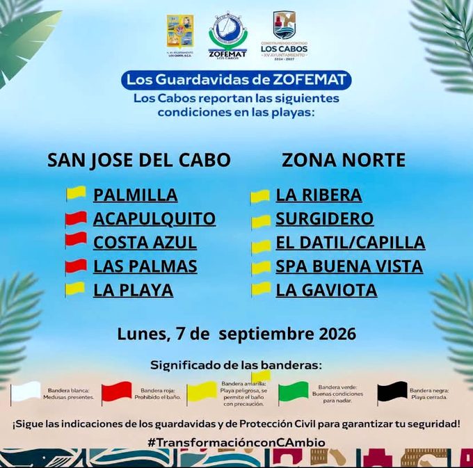 BANDERAS RESTRICCIONES PLAYAS LLUVIA LOS CABOS 2