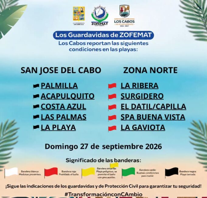 ZOFEMAT CODIGO BANDERAS PLAYAS LOS CABOS 1